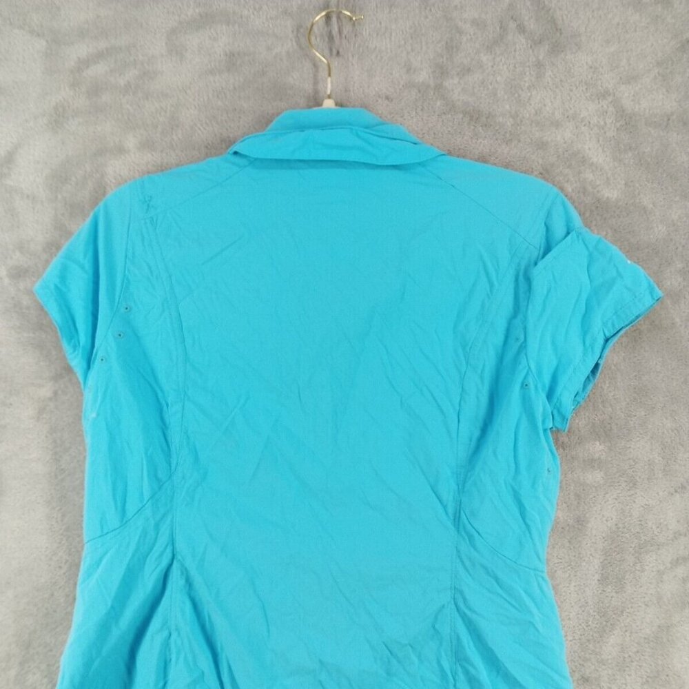 MOUNTAIN HARDWARE  Shirt Size 8 Neck Protection Sleeve Pocket Armpit Vent Blue - Picture 12 of 13